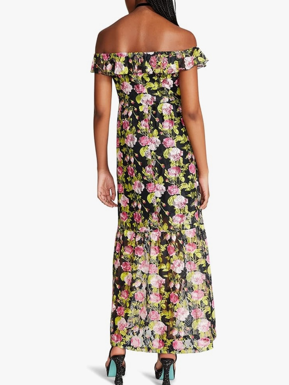 Betsey Johnson Ariel Lace Overlay Floral Off Shoulder Maxi Dress - Picture 3 of 5